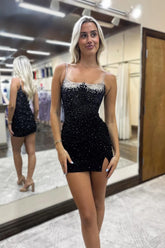 Sparkly Corset Black Tight Short Homecoming Dress with Beadings